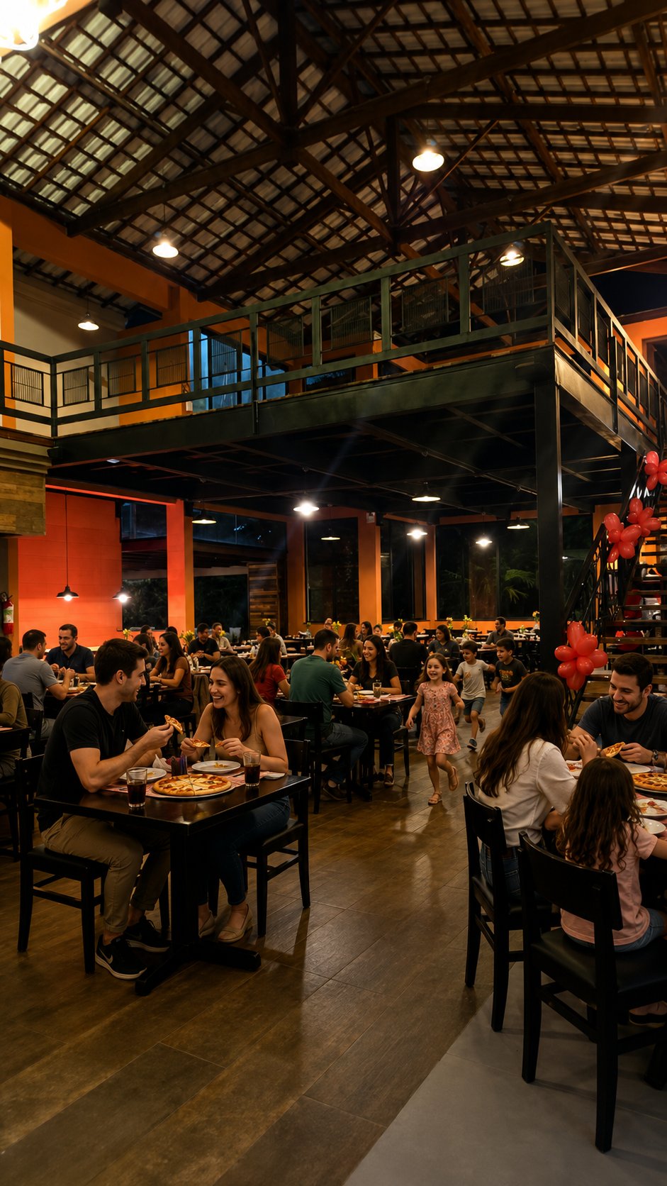 Mesa da Capannone pronta para receber os clientes numa noite de pizza